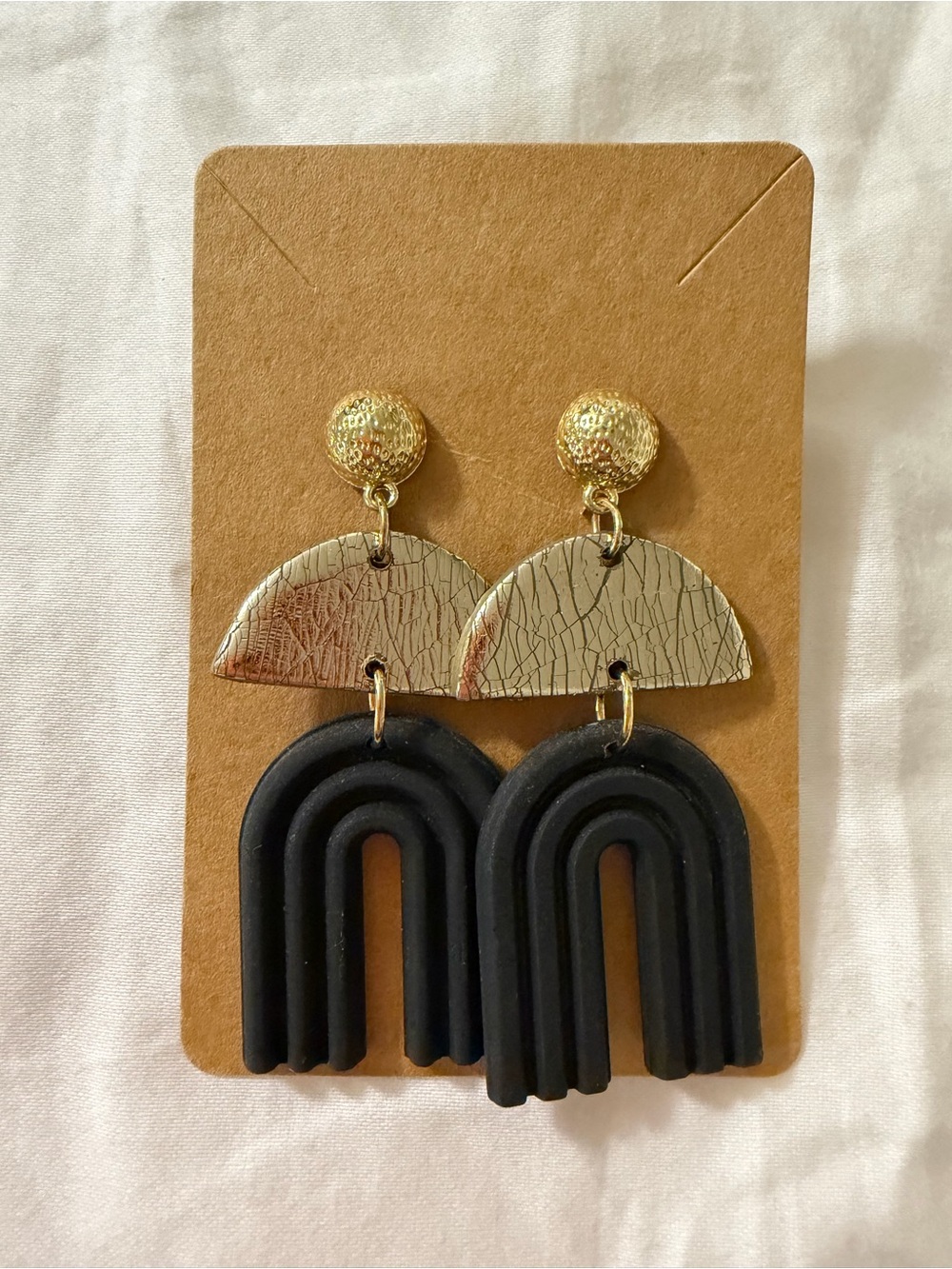 Gold & Black Arch Drop Polymer Clay Earrings
